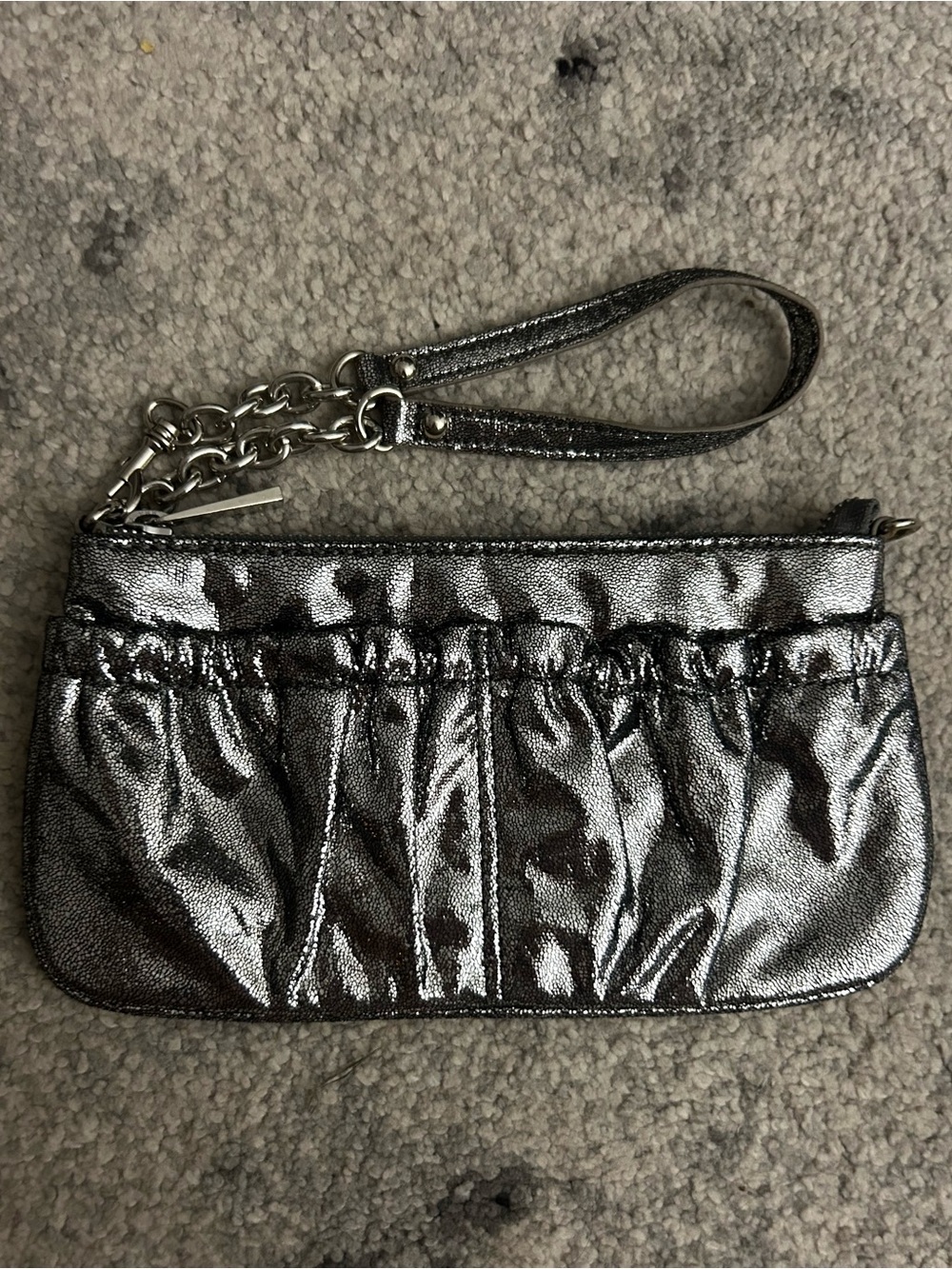 Express Metallic Silver Gunmetal Wristlet Clutch Purse Y2K Party Evening Bag
